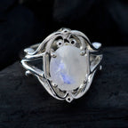 Rainbow Moonstone Solitaire Moroccan Silver White Gemstones Tiny Modern Ring Jewellery