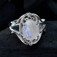 Rainbow Moonstone Solitaire Moroccan Silver White Gemstones Tiny Modern Ring Jewellery