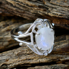 Rainbow Moonstone Solitaire Moroccan Silver White Gemstones Tiny Modern Ring Jewellery