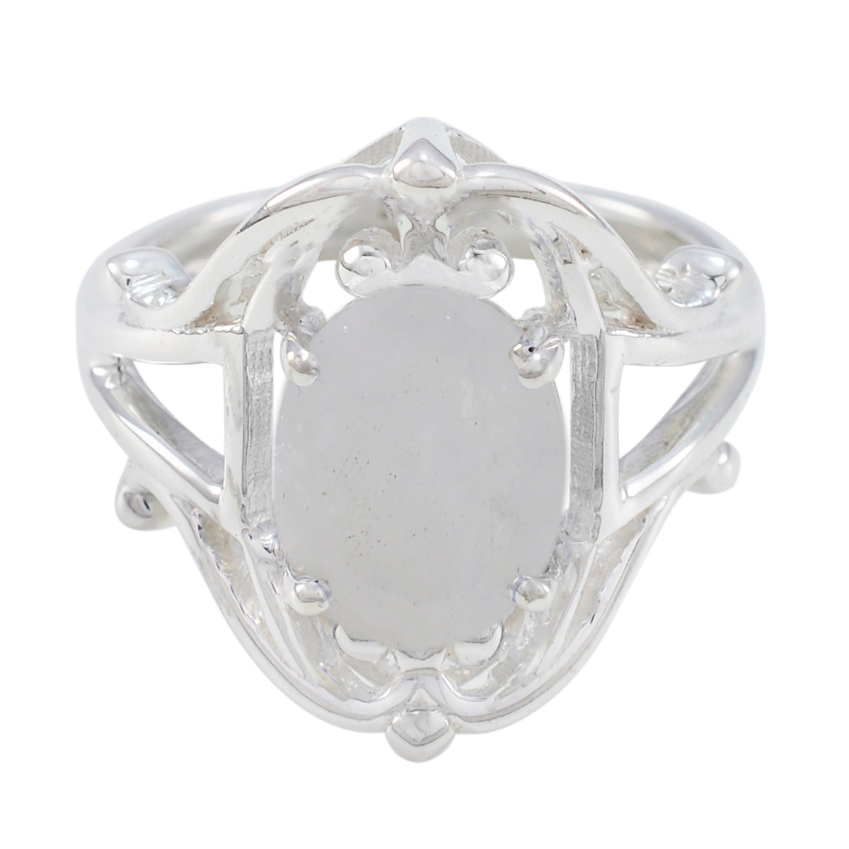 Rainbow Moonstone Solitaire Moroccan Silver White Gemstones Tiny Modern Ring Jewellery Hoofdafbeelding