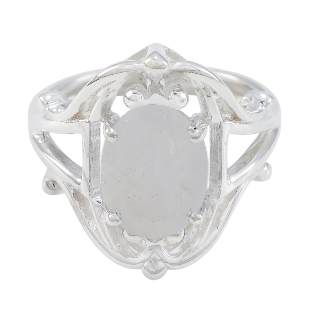 Rainbow Moonstone Solitaire Moroccan Silver White Gemstones Tiny Modern Ring Jewellery