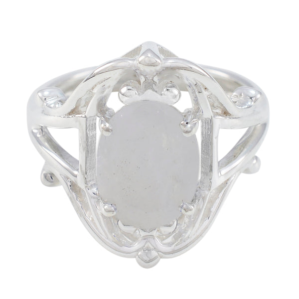 Rainbow Moonstone Solitaire Moroccan Silver White Gemstones Tiny Modern Ring Jewellery