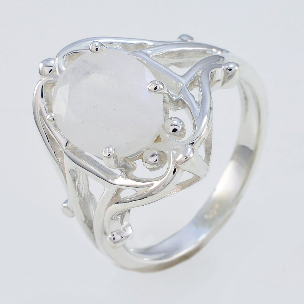 Rainbow Moonstone Solitaire Moroccan Silver White Gemstones Tiny Modern Ring Jewellery