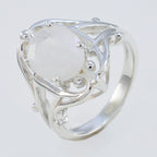 Rainbow Moonstone Solitaire Moroccan Silver White Gemstones Tiny Modern Ring Jewellery