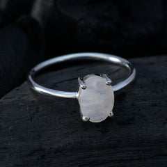 Rainbow Moonstone Solitaire Korean Silver White Gemstones Elegant  Sophisticated Ring Jewelry