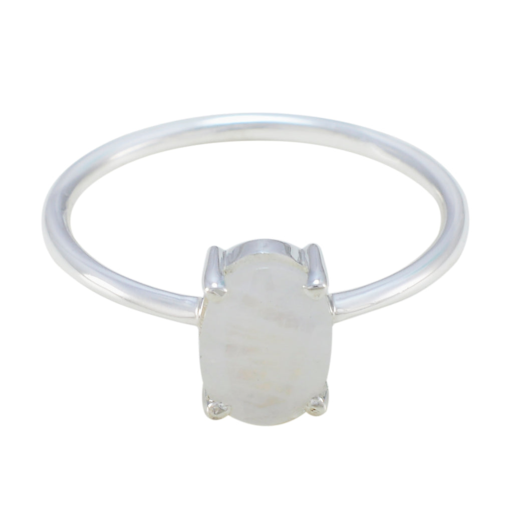 Rainbow Moonstone Solitaire Korean Silver White Gemstones Elegant  Sophisticated Ring Jewelry