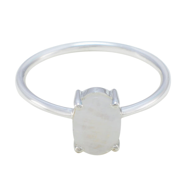 Rainbow Moonstone Solitaire Korean Silver White Gemstones Elegant  Sophisticated Ring Jewelry