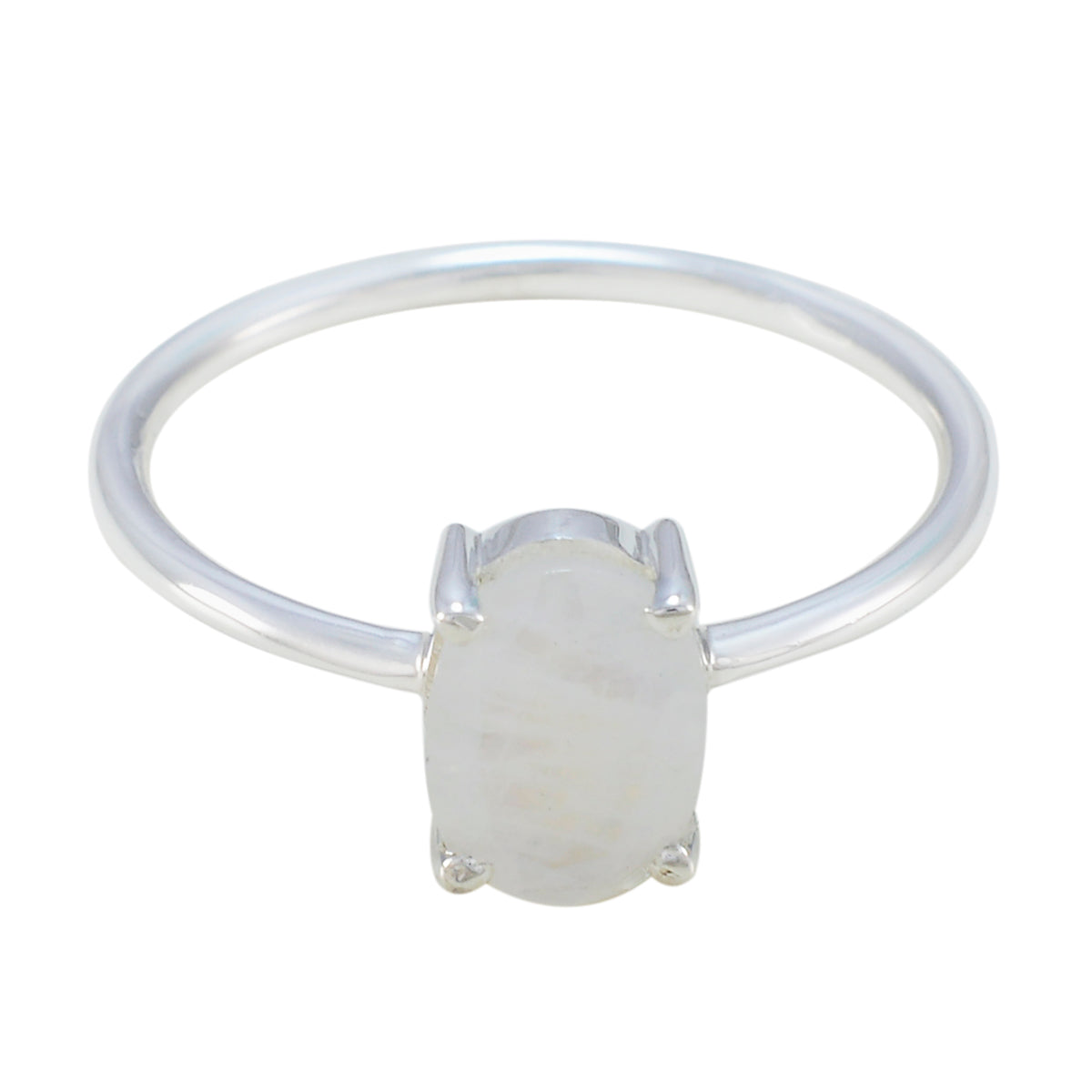 Rainbow Moonstone Solitaire Korean Silver White Gemstones Elegant  Sophisticated Ring Jewelry