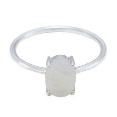 Rainbow Moonstone Solitaire Korean Silver White Gemstones Elegant  Sophisticated Ring Jewelry