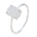 Rainbow Moonstone Solitaire Korean Silver White Gemstones Elegant  Sophisticated Ring Jewelry