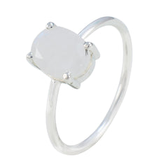 Rainbow Moonstone Solitaire Korean Silver White Gemstones Elegant  Sophisticated Ring Jewelry