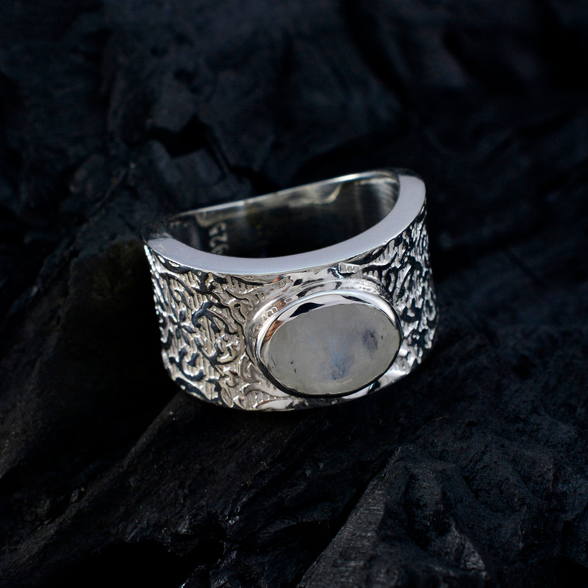 Rainbow Moonstone Solitaire African Sterling Silver White Gemstones Essential  Art Deco Ring Jewellery