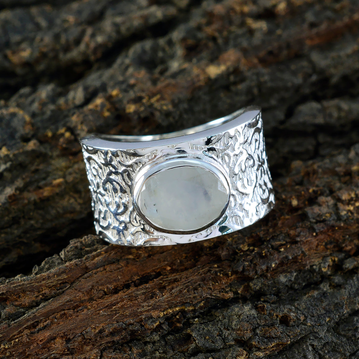 Rainbow Moonstone Solitaire African Sterling Silver White Gemstones Essential  Art Deco Ring Jewellery