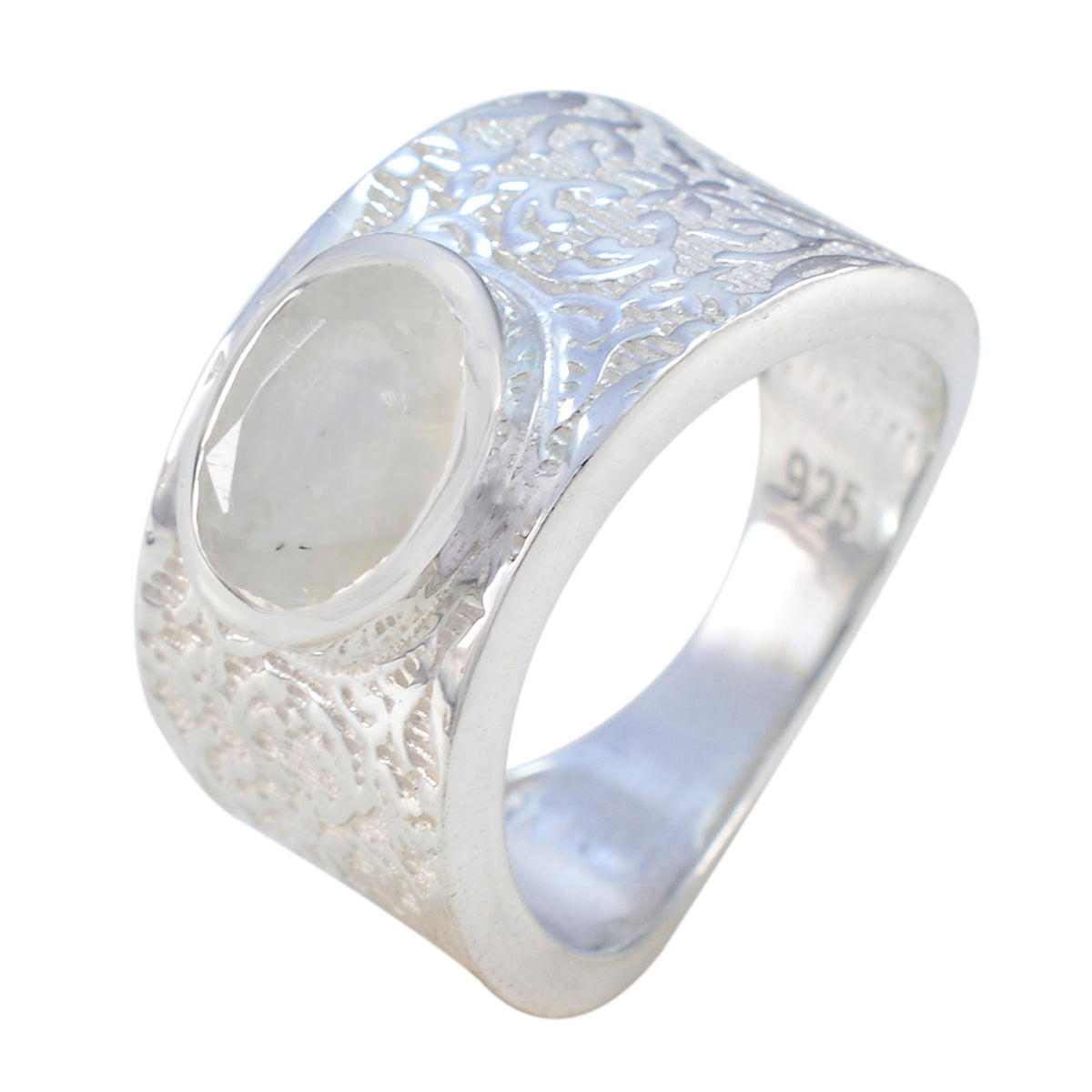 Rainbow Moonstone Solitaire African Sterling Silver White Gemstones Essential  Art Deco Ring Jewellery