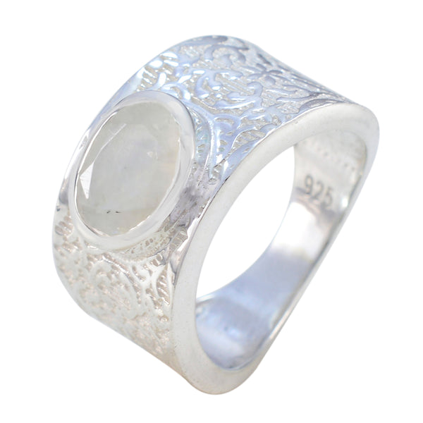 Rainbow Moonstone Solitaire African Sterling Silver White Gemstones Essential  Art Deco Ring Jewellery
