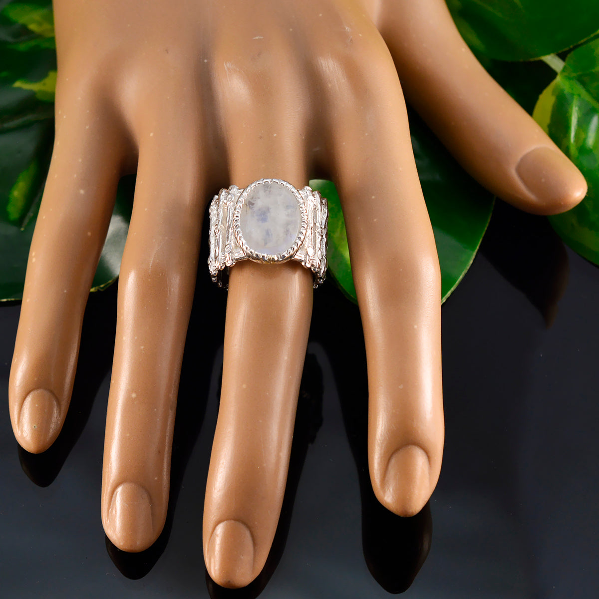 Rainbow Moonstone Solitaire African Sterling Silver White Gems Edgy Armor Band Jewellery