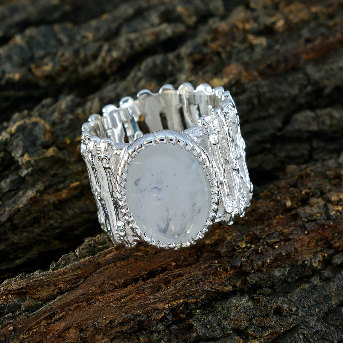 Rainbow Moonstone Solitaire African Sterling Silver White Gems Edgy Armor Band Jewellery