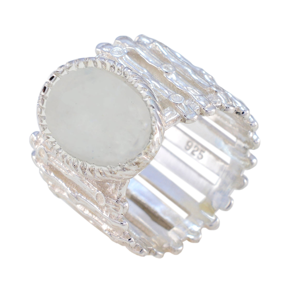 Regenbogen Mondstein Solitär Afrikanisches Sterling Silber Weiße Edelsteine Edgy Armor Band Schmuck Zweitbild