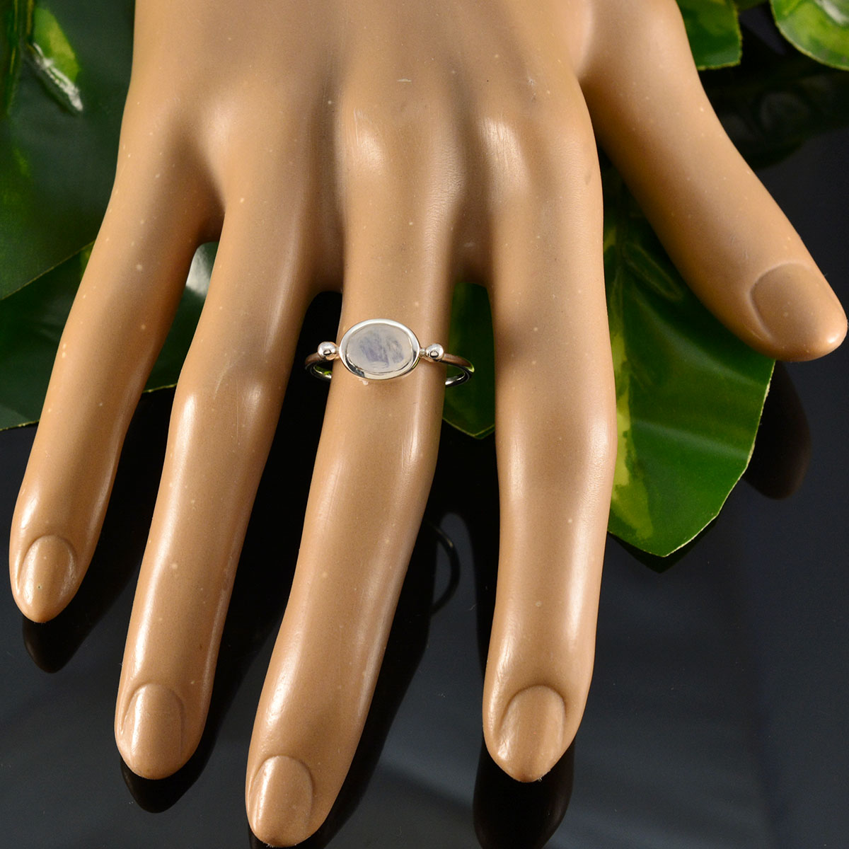 Rainbow Moonstone Solitaire Japanese 925 Silver White Gemstones Dainty Contemporary Ring Jewelry