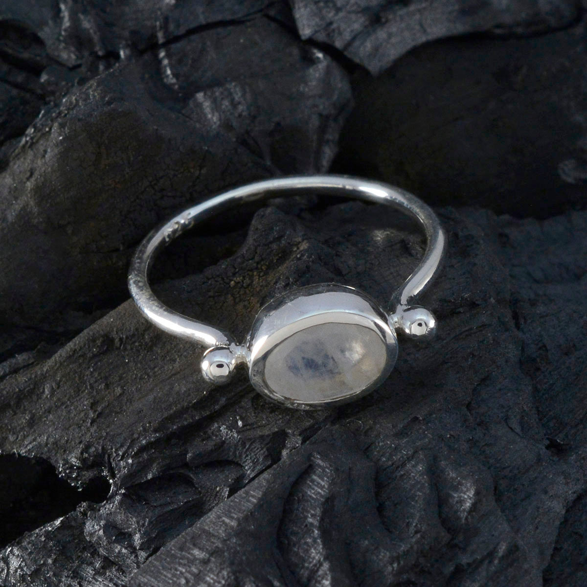 Rainbow Moonstone Solitaire Japanese 925 Silver White Gemstones Dainty Contemporary Ring Jewelry