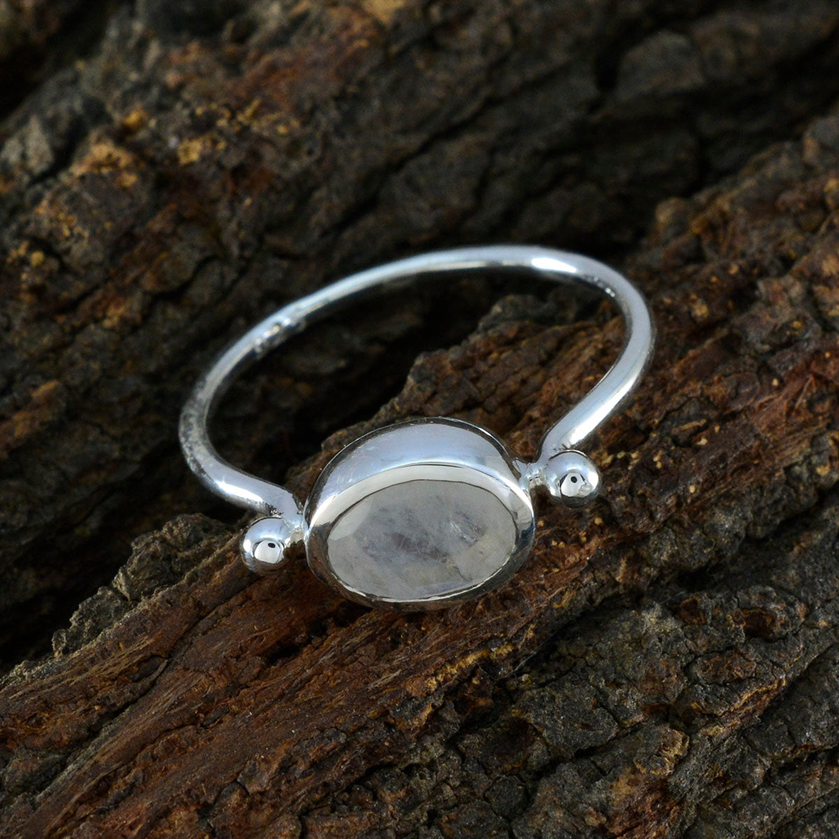 Rainbow Moonstone Solitaire Japanese 925 Silver White Gemstones Dainty Contemporary Ring Jewelry