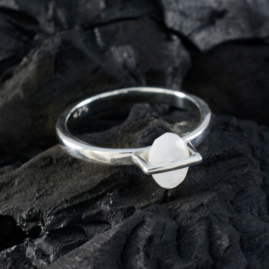 Rainbow Moonstone Solitaire American 925 Silver White Gemstones Delicate Glamorous Ring Jewellery
