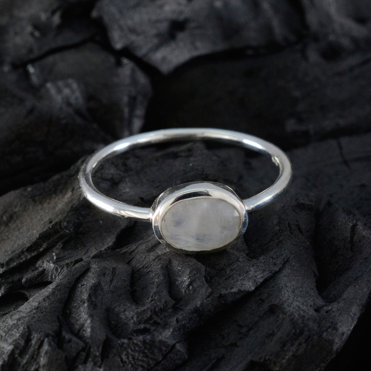 Rainbow Moonstone Solitaire American 925 Silver White Gems Elegant  Feminine Ring Jewellery