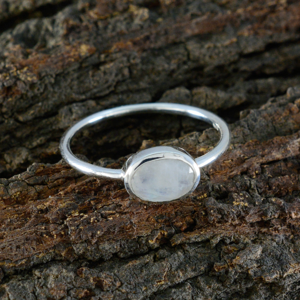 Rainbow Moonstone Solitaire American 925 Silver White Gems Elegant  Feminine Ring Jewellery