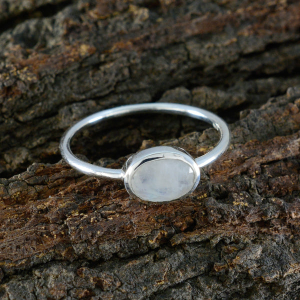 Rainbow Moonstone Solitaire American 925 Silver White Gems Elegant  Feminine Ring Jewellery