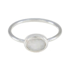 Rainbow Moonstone Solitaire American 925 Silver White Gems Elegant  Feminine Ring Jewellery