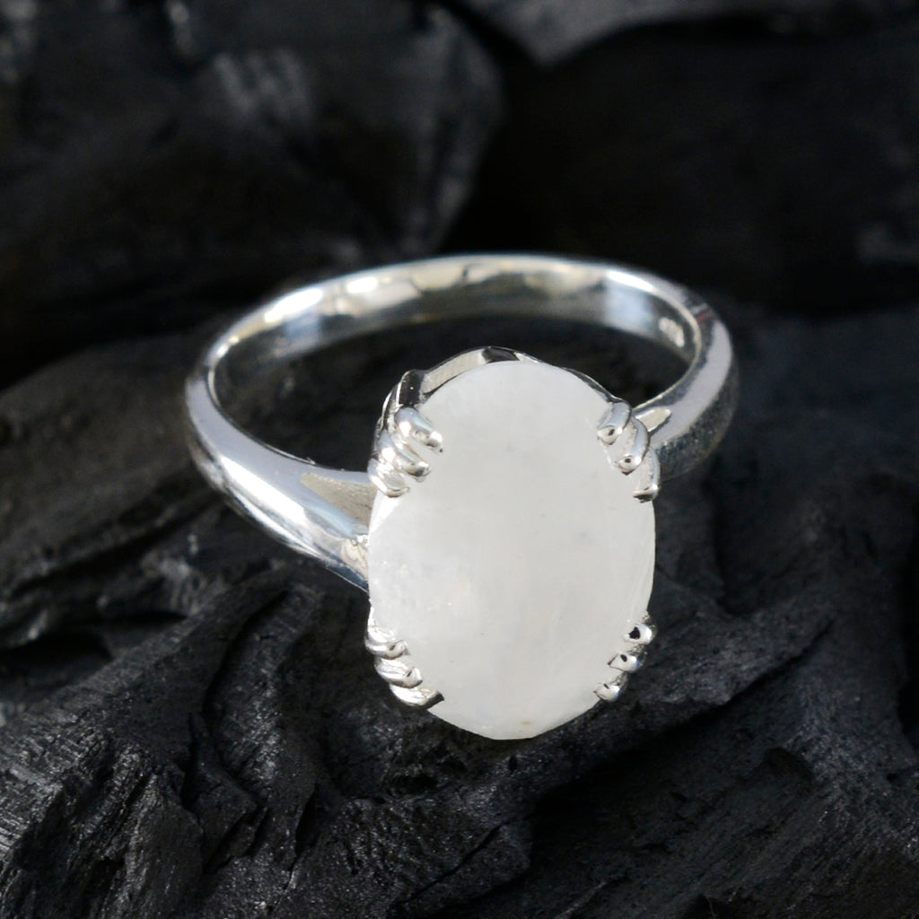 Rainbow Moonstone Solitaire French Silver White Gemstone Tiny Contemporary Ring Jewelry