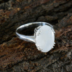 Rainbow Moonstone Solitaire French Silver White Gemstone Tiny Contemporary Ring Jewelry