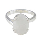 Rainbow Moonstone Solitaire French Silver White Gemstone Tiny Contemporary Ring Jewelry