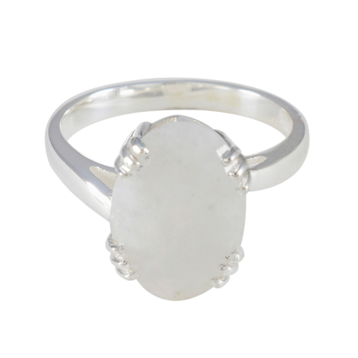 Rainbow Moonstone Solitaire French Silver White Gemstone Tiny Contemporary Ring Jewelry