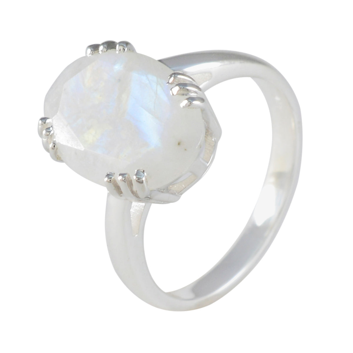 Rainbow Moonstone Solitaire French Silver White Gemstone Tiny Contemporary Ring Jewelry