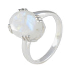 Rainbow Moonstone Solitaire French Silver White Gemstone Tiny Contemporary Ring Jewelry