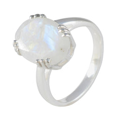 Rainbow Moonstone Solitaire French Silver White Gemstone Tiny Contemporary Ring Jewelry