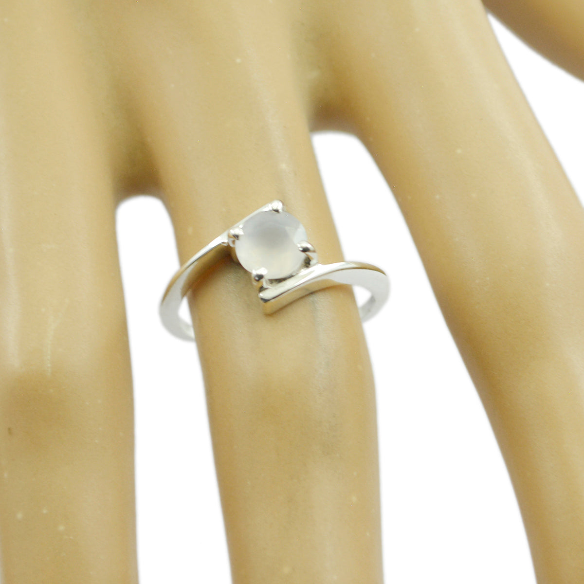 Regenbogen-Mondstein-Solitär, türkischer 925er Sterlingsilber, weißer Edelstein, zierlicher, trendiger Ring Zweitbild