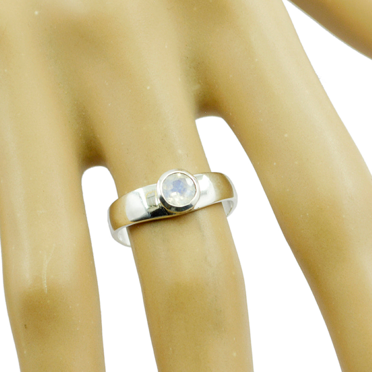 Rainbow Moonstone Solitaire Turkish Sterling Silver White Gems Whisper thin Glamorous Ring Jewellery
