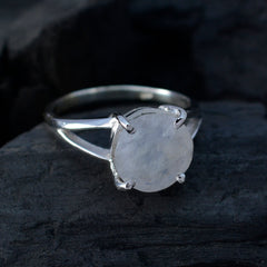 Rainbow Moonstone Solitaire Korean Sterling Silver White Gemstone Whisper thin Luxurious Ring Jewellery