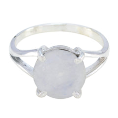 Rainbow Moonstone Solitaire Korean Sterling Silver White Gemstone Whisper thin Luxurious Ring Jewellery