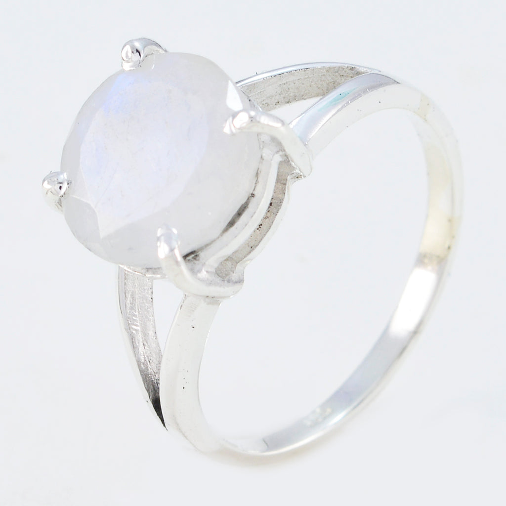 Rainbow Moonstone Solitaire Korean Sterling Silver White Gemstone Whisper thin Luxurious Ring Jewellery