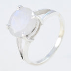 Rainbow Moonstone Solitaire Korean Sterling Silver White Gemstone Whisper thin Luxurious Ring Jewellery