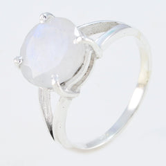Rainbow Moonstone Solitaire Korean Sterling Silver White Gemstone Whisper thin Luxurious Ring Jewellery