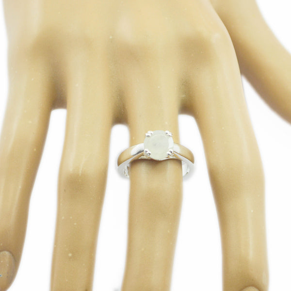 Rainbow Moonstone Solitaire Russian 92.5 Silver White Gems Slim Feminine Ring Jewellery