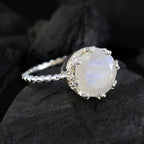 Rainbow Moonstone Solitaire German Silver White Gemstones Slim Trendy Ring Jewellery