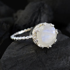 Rainbow Moonstone Solitaire German Silver White Gemstones Slim Trendy Ring Jewellery