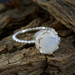 Rainbow Moonstone Solitaire German Silver White Gemstones Slim Trendy Ring Jewellery