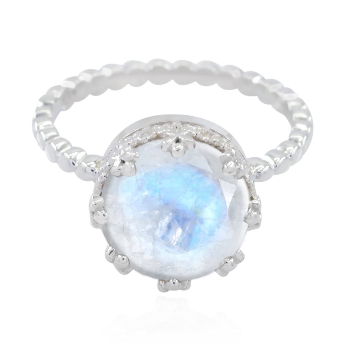 Rainbow Moonstone Solitaire German Silver White Gemstones Slim Trendy Ring Jewellery