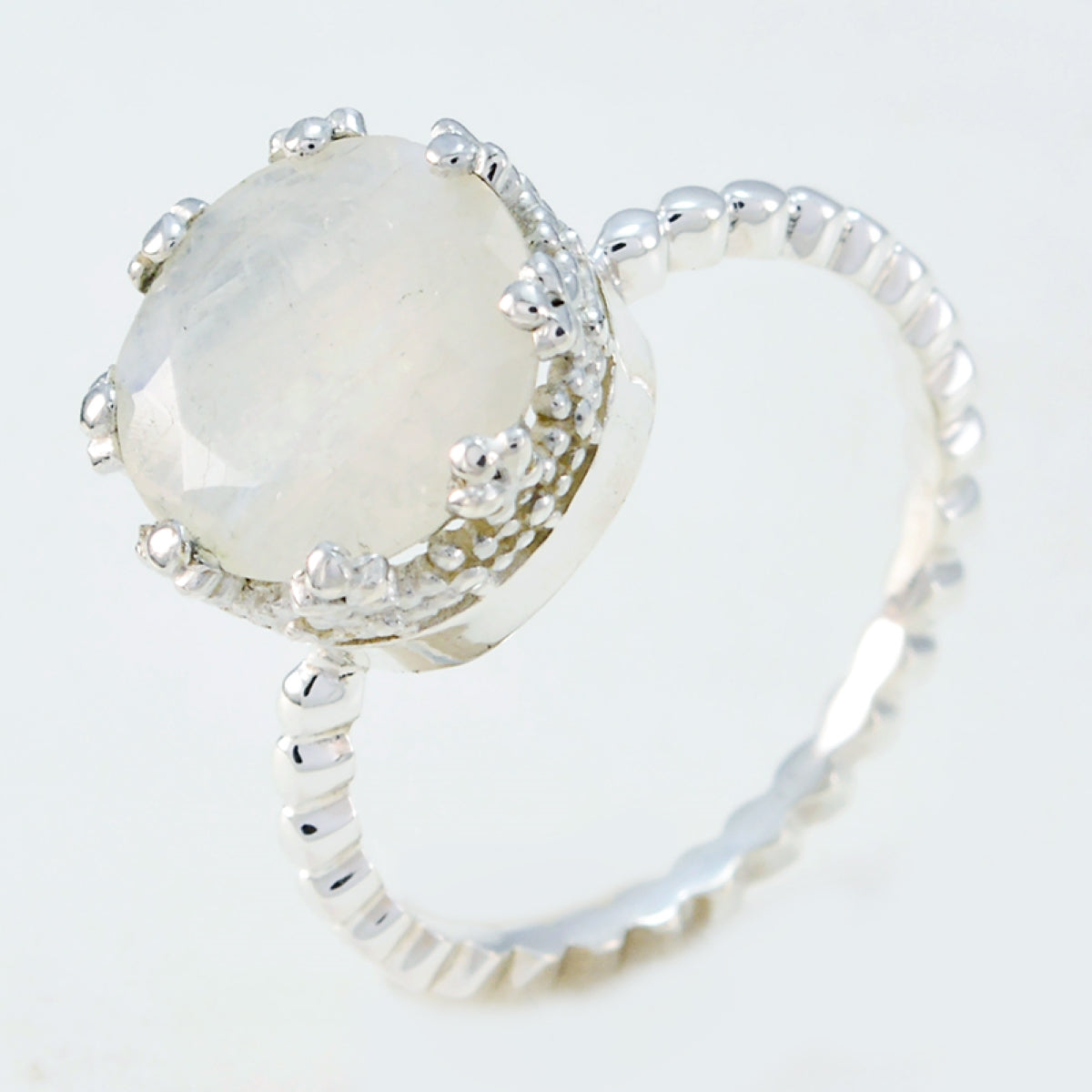 Rainbow Moonstone Solitaire German Silver White Gemstones Slim Trendy Ring Jewellery